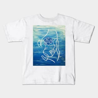 Rose Wave Woman - Line Art Portrait Kids T-Shirt